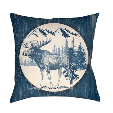 Lodge Cabin Moose Poly Filled Pillow - Navy & Beige - 18 X 18 In.